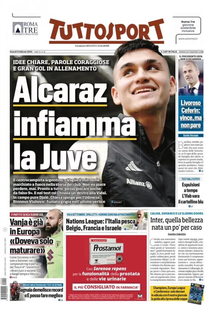 روزنامه توتو| آلکاراس در یووه ملتهب میشود روزنامه توتو| آلکاراس در یووه ملتهب میشود