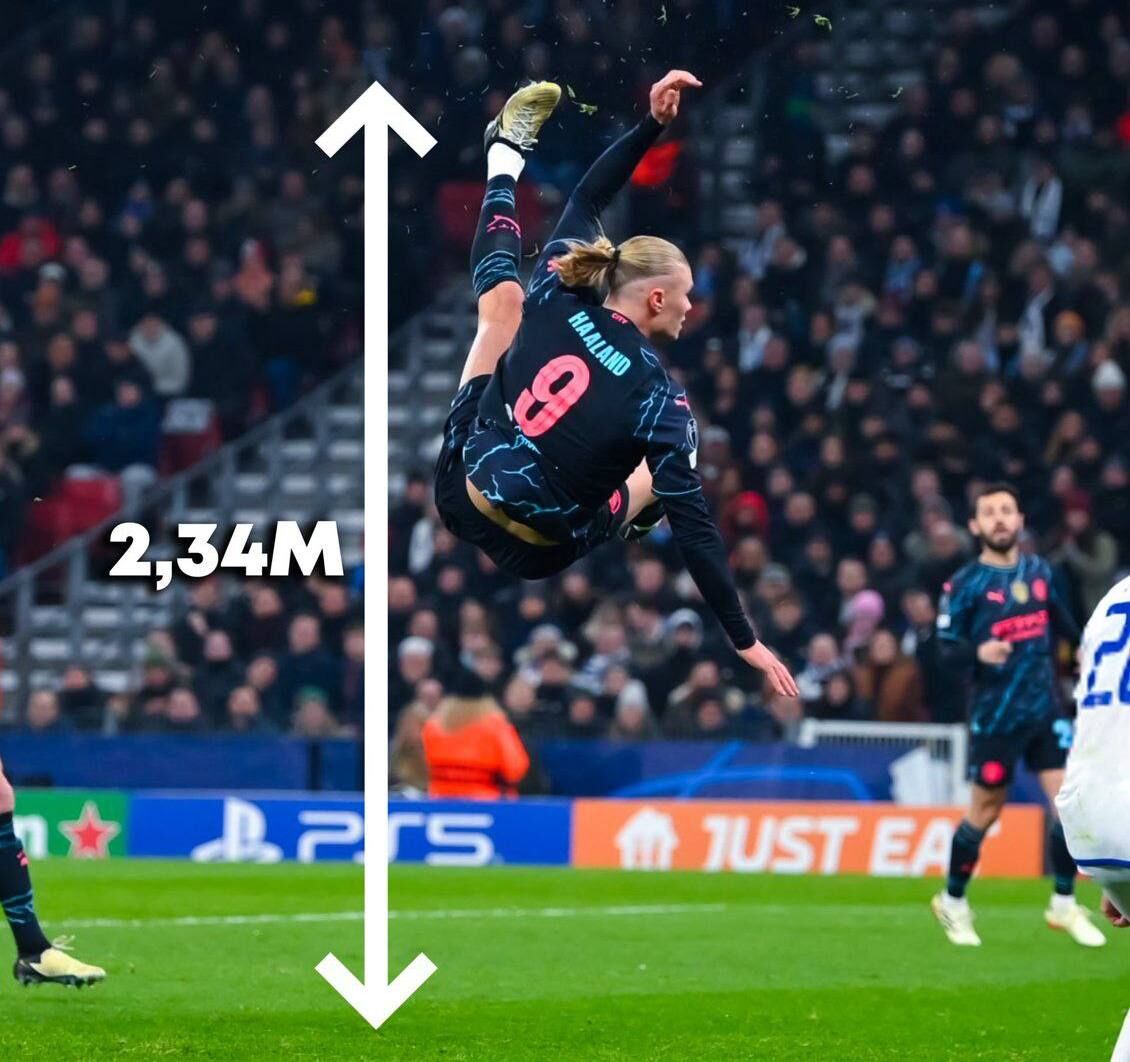 عکس| هالند برای شکستن رکورد رونالدو ۴ سانت کم آورد!