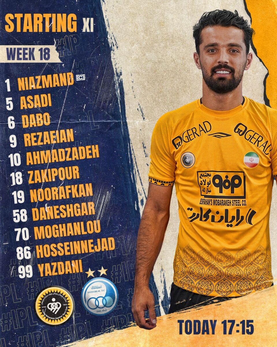 رونمایی از ترکیب سپاهان مقابل استقلال