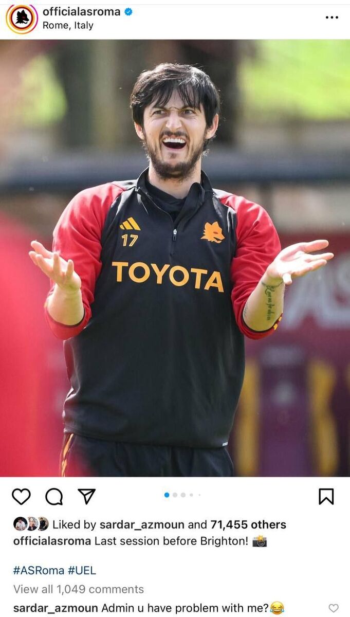 عکس| کامنت عجیب سردار زیر پست اینستاگرام آاس رم: تو با من مشکل داری!