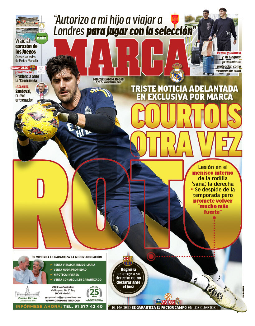 روزنامه مارکا| کورتوا دوباره شکست روزنامه مارکا| کورتوا دوباره شکست