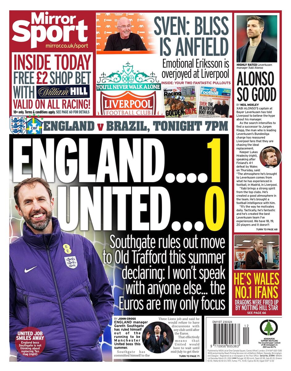 روزنامه میرر| انگلیس ۱ – یونایتد ۰ روزنامه میرر| انگلیس ۱ – یونایتد ۰
