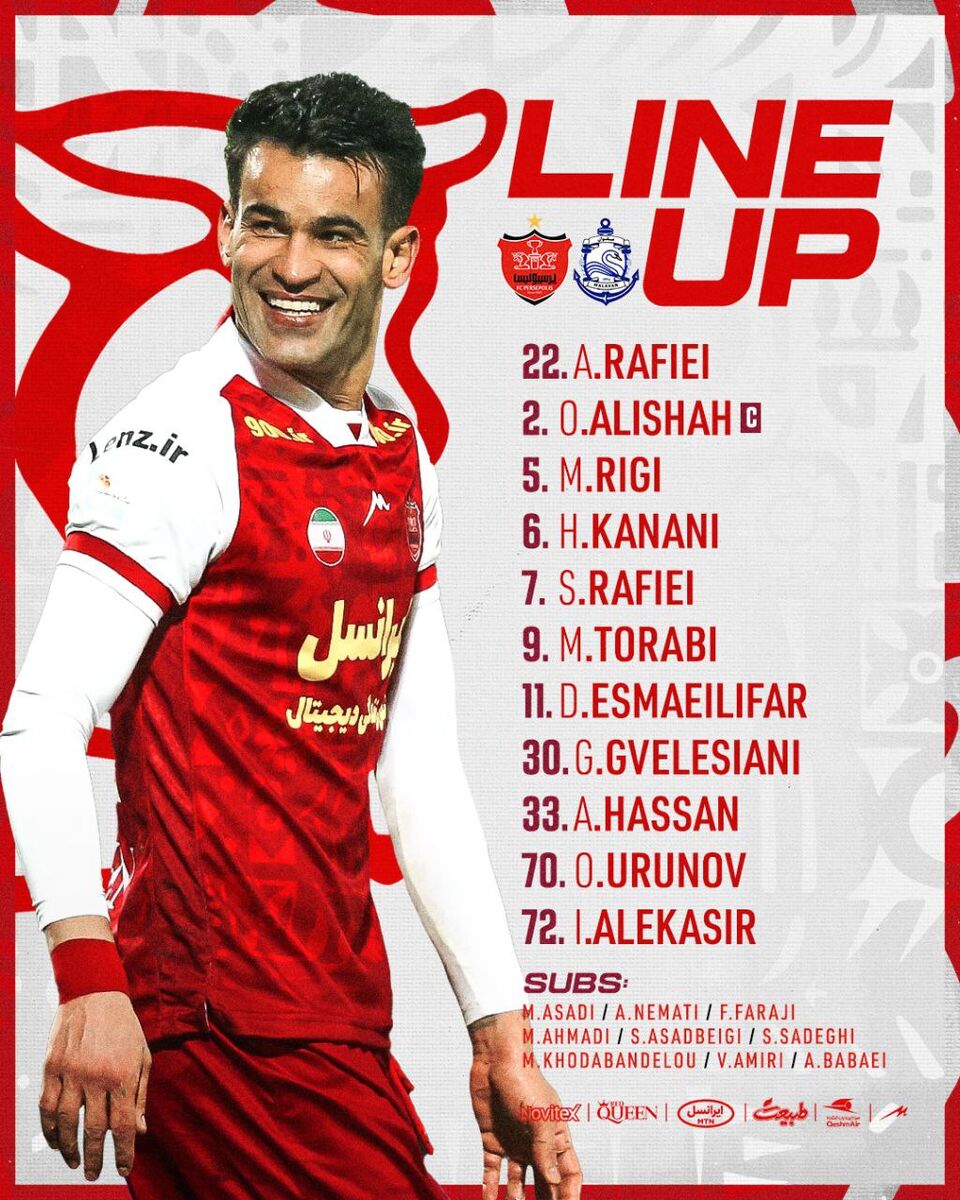 رونمایی از ۱۱ بازیکن پرسپولیس برای تقابل با ملوان