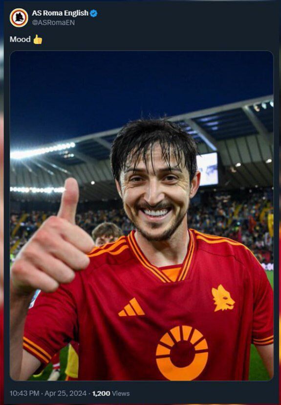 عکس| ژست پیروزی سردار آزمون سوژه باشگاه رم شد