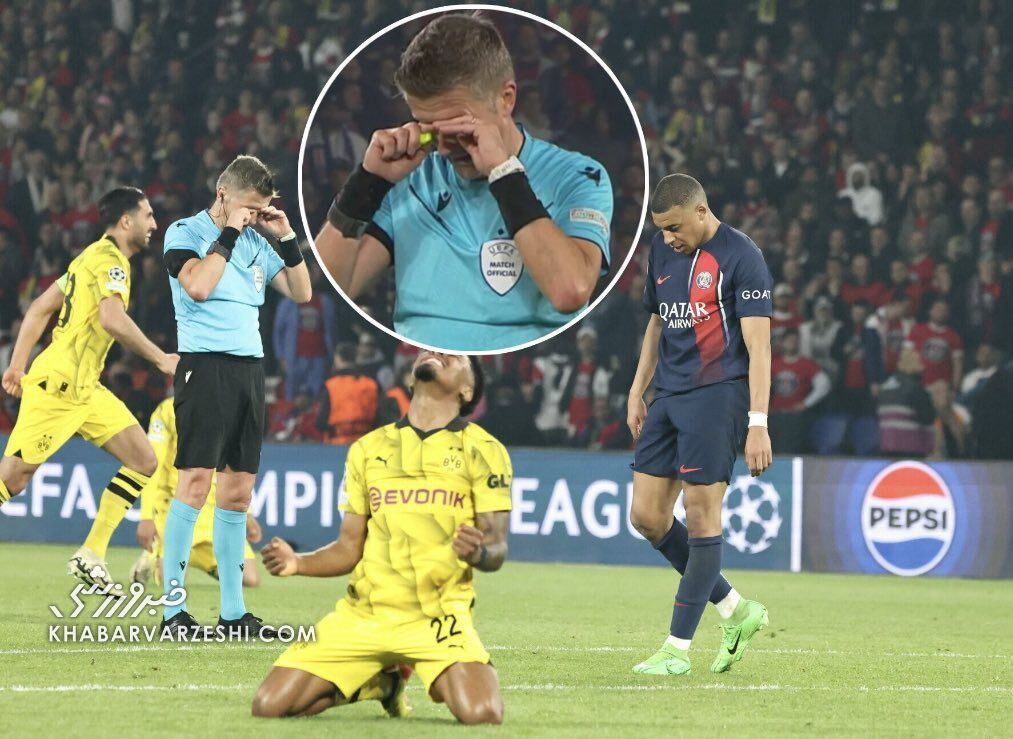 عکس| گریه و اشکهای داور پاریسنژرمن - دورتموند در شب دراماتیک پاریس