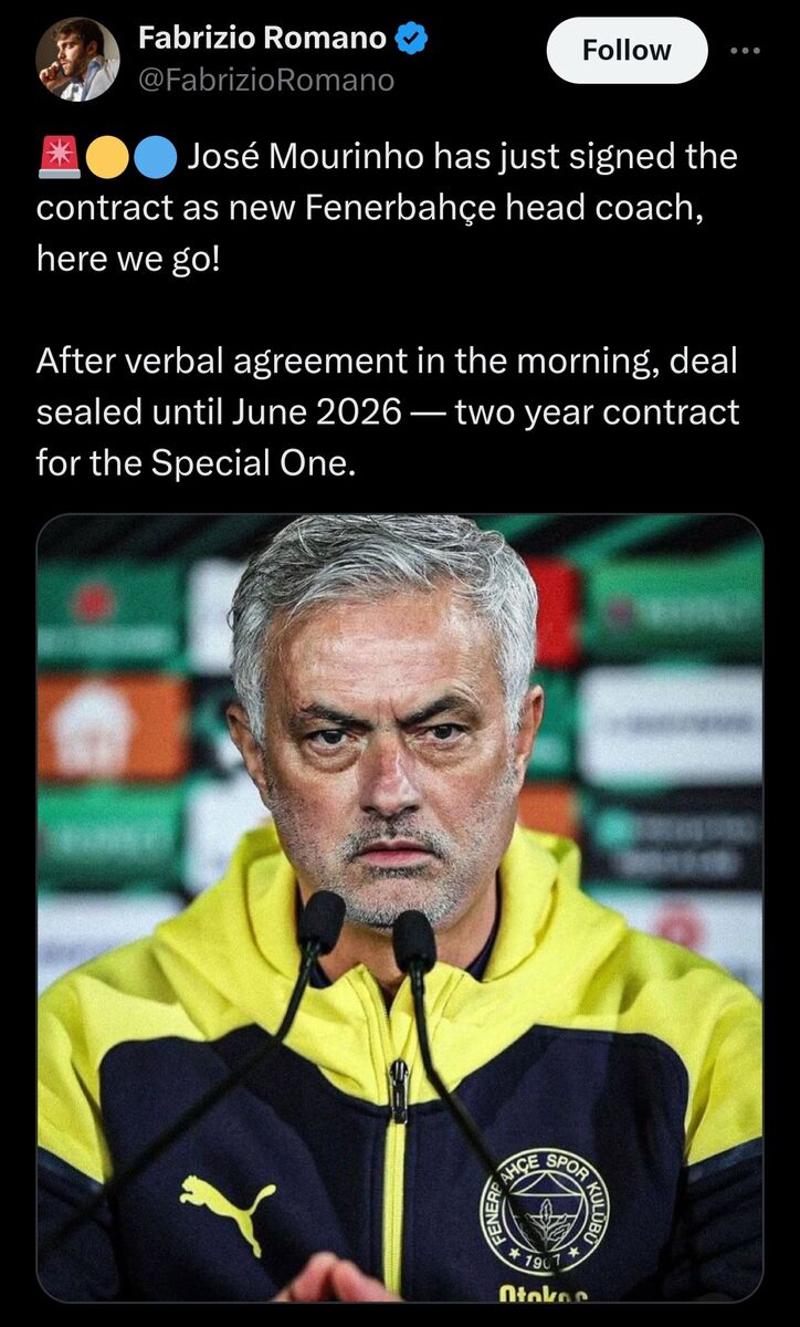 مورینیو سرمربی نایب قهرمان شد/ امضای قرارداد تا ۲۰۲۶ +عکس