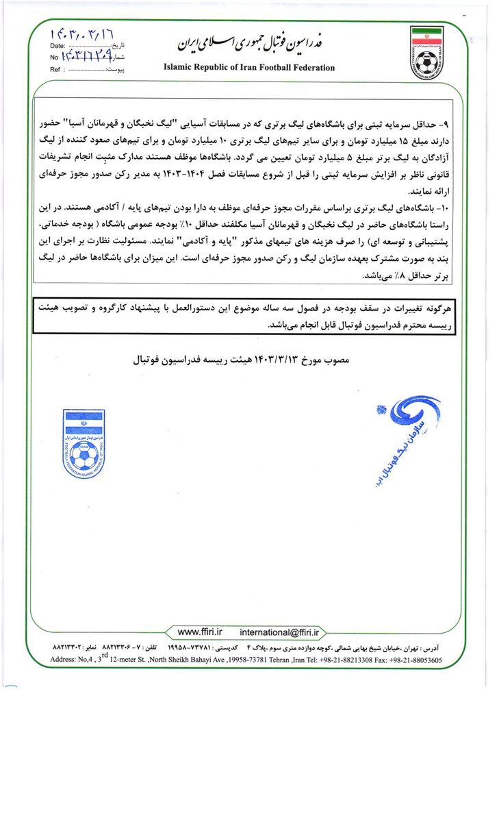 سقف بودجه تیمهای لیگ برتری رسماً مشخص شد/ استقلال و پرسپولیس ضرر کردند؟ +سند