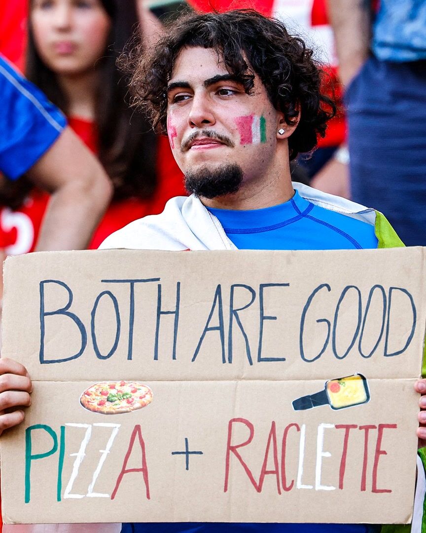 عکس| واکنش بامزه هوادار ایتالیایی به جنگ غذا با سوئیسی‌ها