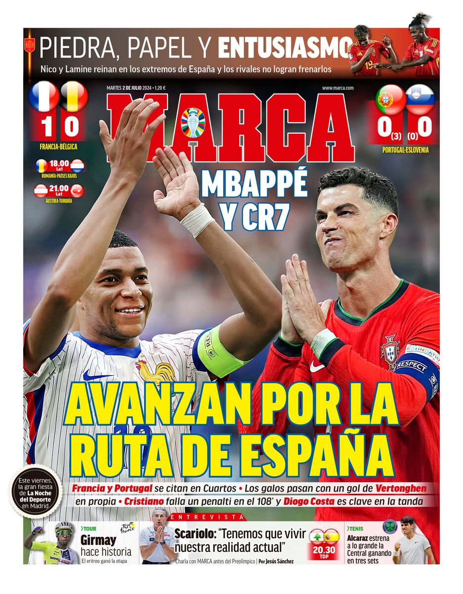 روزنامه مارکا| پیشروی امباپه و CR7 در مسیر اسپانیا روزنامه مارکا| پیشروی امباپه و CR7 در مسیر اسپانیا