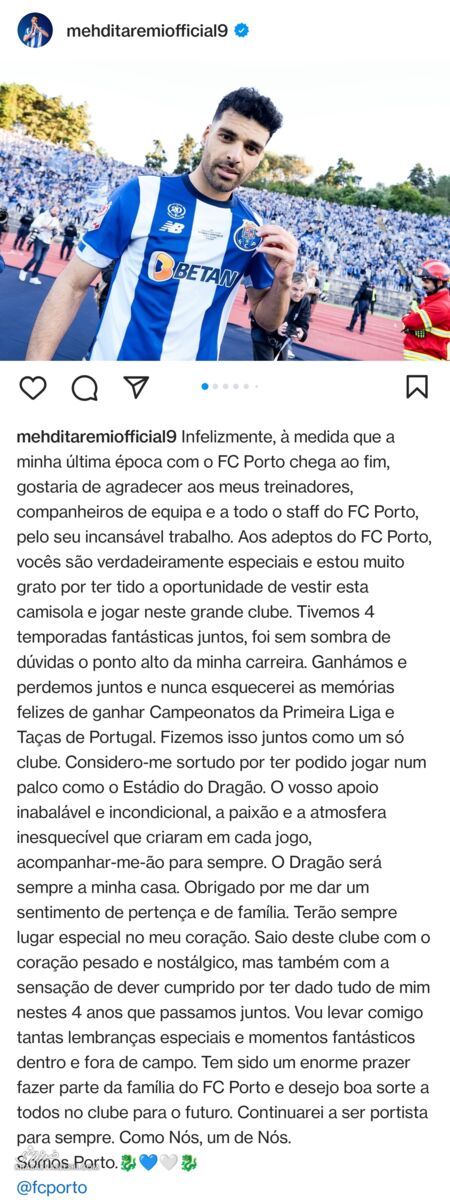 پست خداحافظی طارمی با پورتو؛ برایم افتخار بزرگی بود بخشی از این خانواده باشم/ ستاره ایرانی در انتظار رسمی شدن انتقال به اینتر