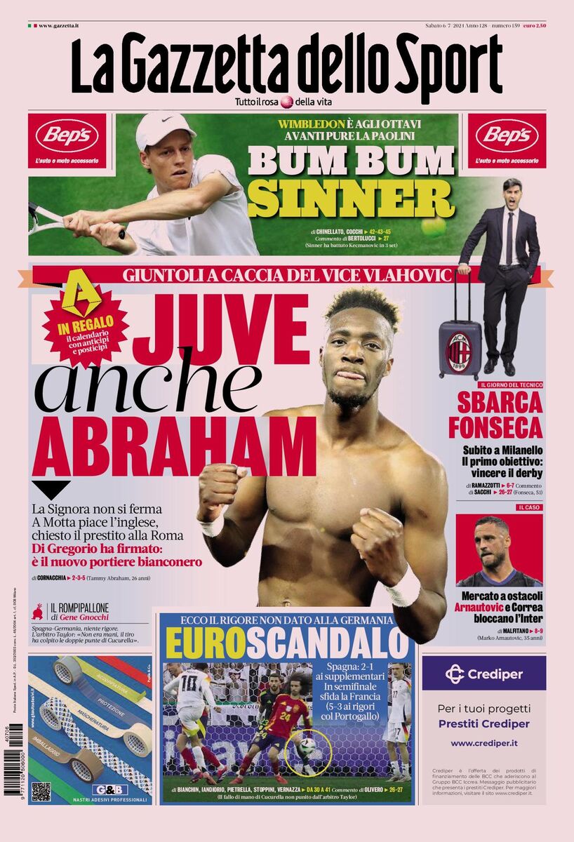 روزنامه گاتزتا| یوونتوس همچنین آبراهام روزنامه گاتزتا| یوونتوس همچنین آبراهام