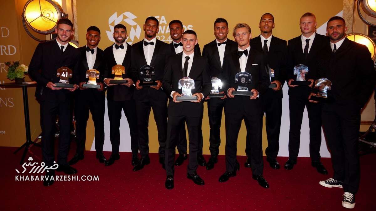 همه برندگان جوایز اتحادیه فوتبالیستهای حرفهای/ ستاره ۲۳ ساله بهترین بازیکن فصل شد +عکس