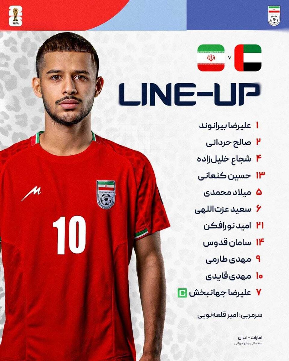 ترکیب تیم ملی فوتبال ایران مقابل امارات اعلام شد/ تصمیم غیرمنتظره قلعهنویی با نیمکتنشینی ستاره اسم و رسمدار