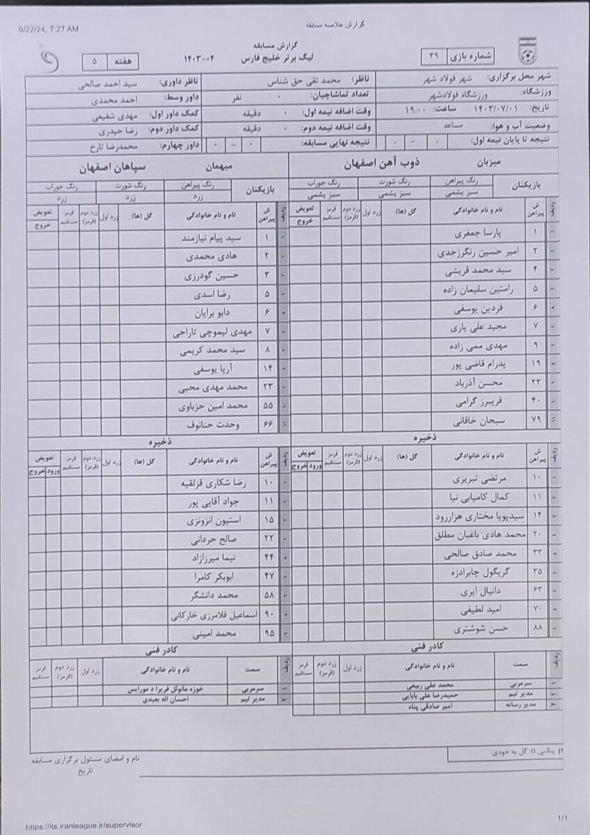 ترکیب ذوب آهن و سپاهان برای دربی اصفهان مشخص شد