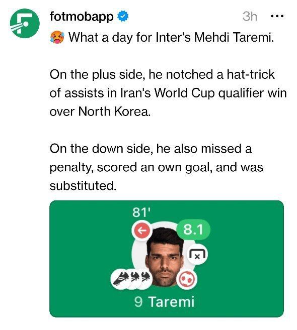 روز پرماجرای مهدی طارمی مقابل کره شمالی سوژه خارجیها شد +عکس