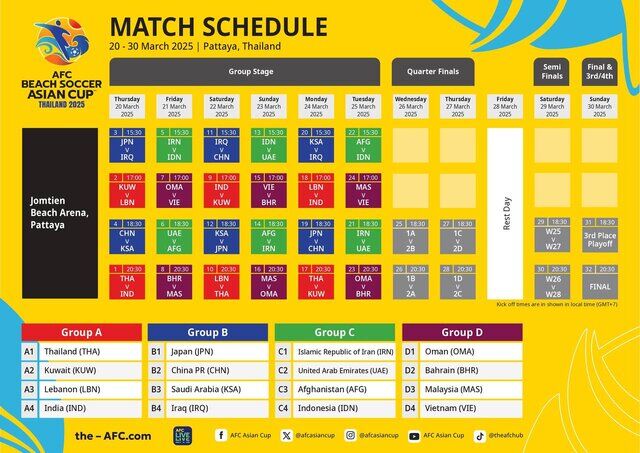 ساعت دیدارهای تیم ملی فوتبال ساحلی در مسابقات قهرمانی آسیا