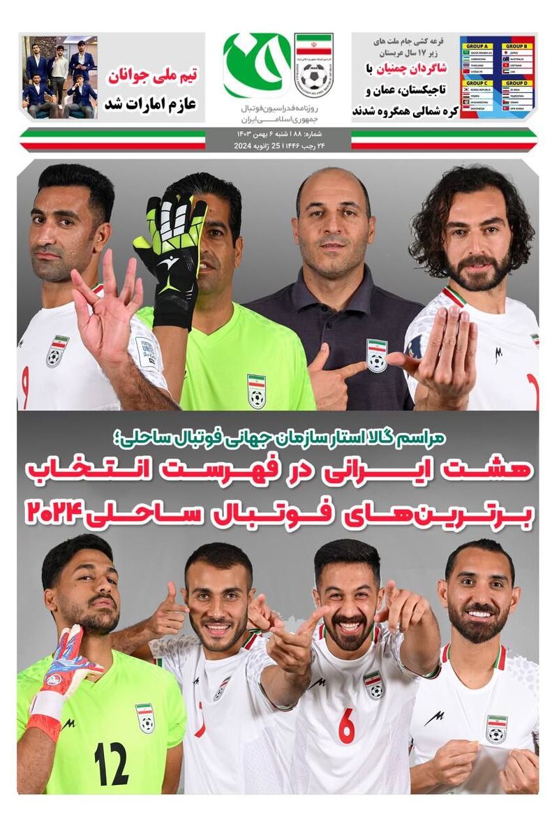 هشت ایرانی در فهرست انتخاب برترین های فوتبال ساحلی ۲۰۲۴ هشت ایرانی در فهرست انتخاب برترین های فوتبال ساحلی ۲۰۲۴