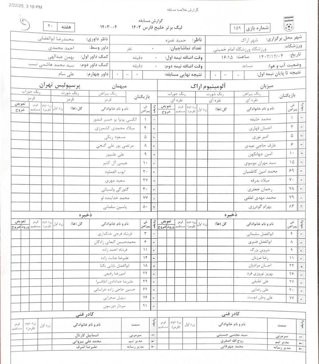 آلومینیوم - پرسپولیس / گزارش زنده