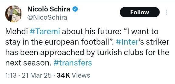 خبر : عکس | ادعای خبرنگار ایتالیایی درباره مشتریان طارمی 1 ادعای خبرنگار ایتالیایی؛ طارمی از ترکیه پیشنهاد دارد