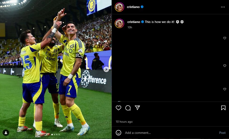 واکنش جالب رونالدو به دبل مقابل الریاض