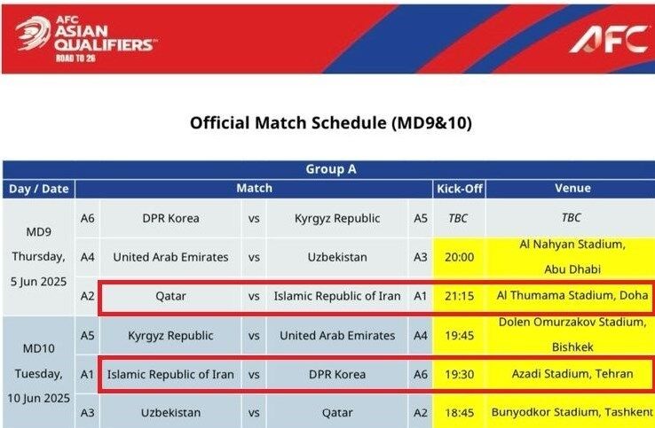 زمان ۲ بازی پایانی ایران در انتخابی جام جهانی مشخص شد