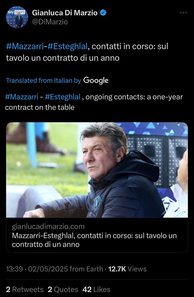 والتر ماتزاری هنوز سرمربی نشده؛ قرارداد یک ساله روی میز مذاکره!