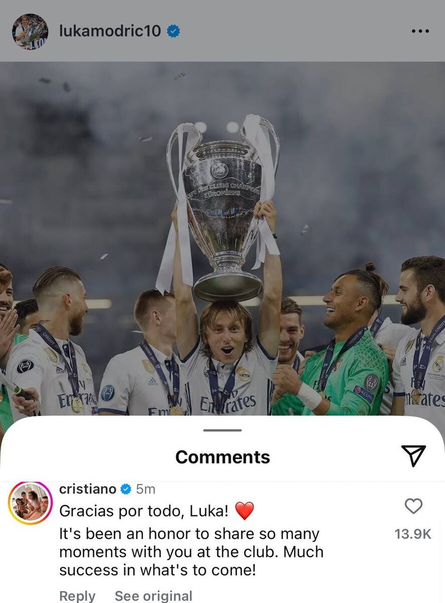 پیام احساسی رونالدو به مودریچ: همراهی با تو افتخار بزرگی بود؛ برای همه چیز متشکرم!