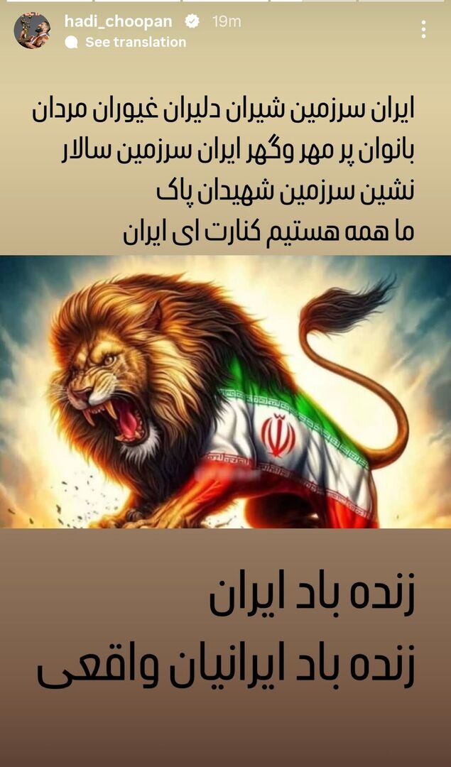 هادی چوپان: بهترین و گران‌ترین عزیزان میهنمان را از ما گرفتند!