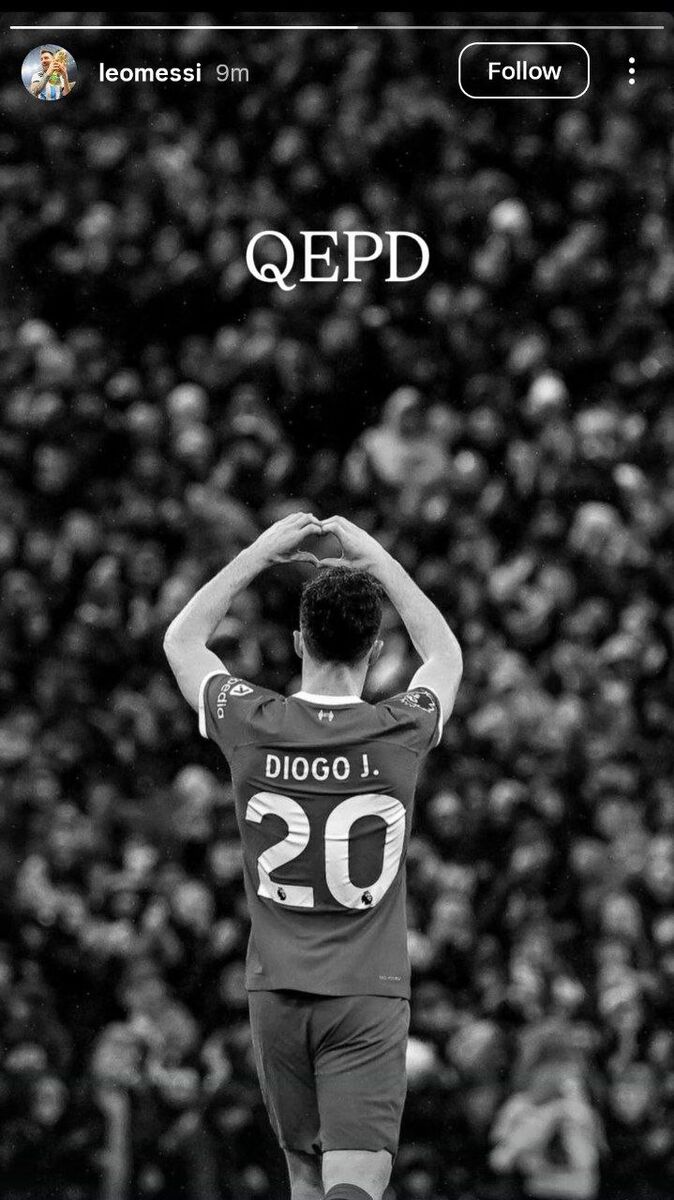 واکنش لیونل مسی به درگذشت ژوتا: روحش در آرامش!