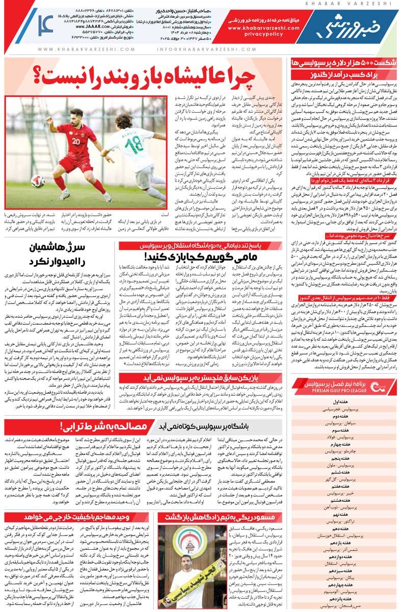 نوشدارو بعد از شکست در نقلوانتقالات/ روزنامه خبرورزشی را رایگان بخوانید