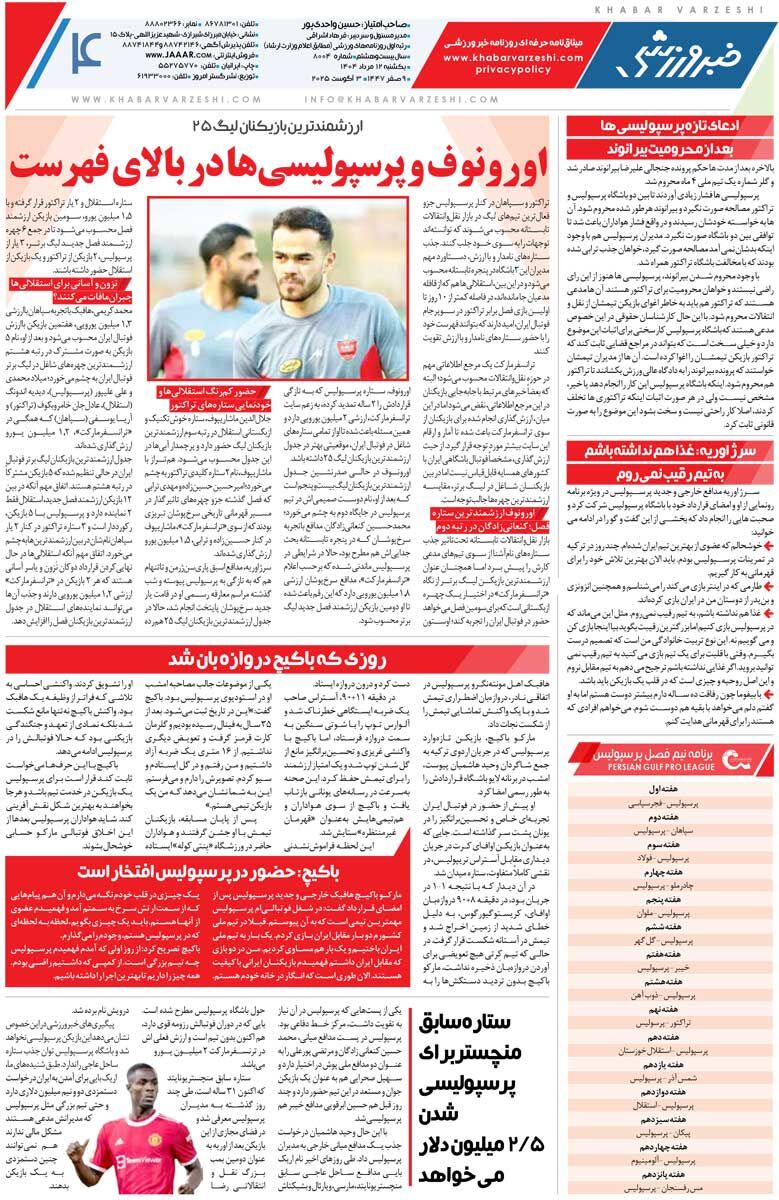 نه استقلال دروازهبان دارد نه تراکتور/ روزنامه خبرورزشی را رایگان بخوانید