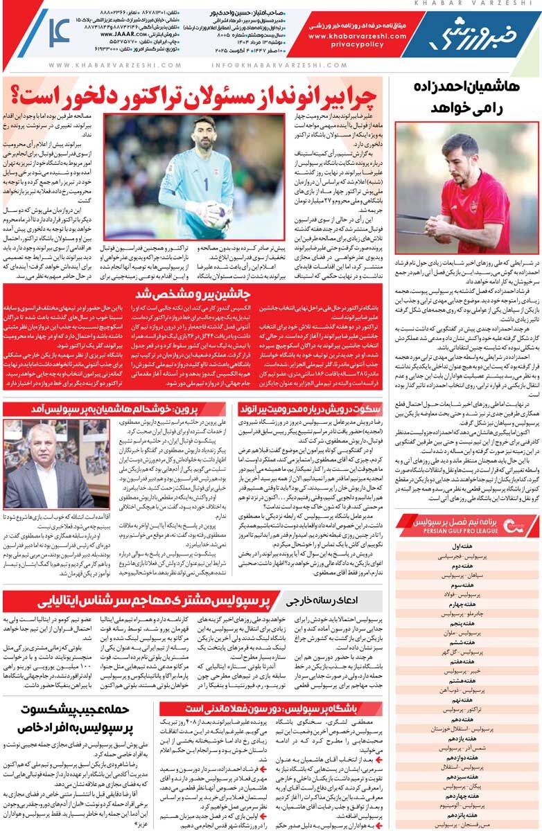 نه استقلال دروازهبان دارد نه تراکتور/ روزنامه خبرورزشی را رایگان بخوانید