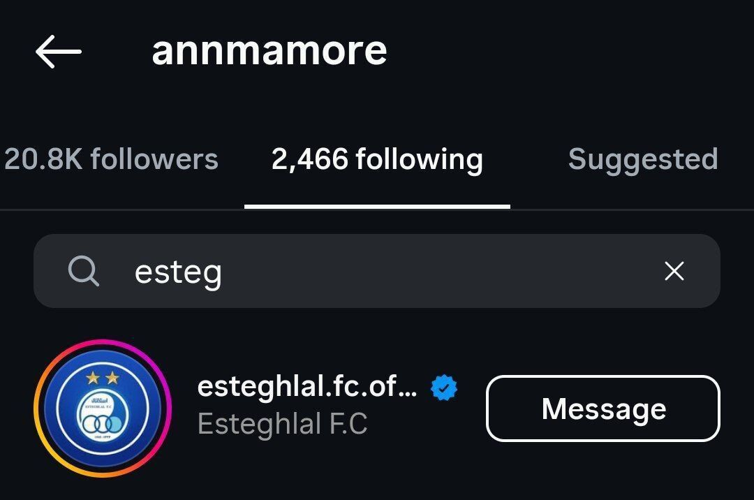 همسر آنتونیو آدان صفحه استقلال را دنبال کرد همسر آنتونیو آدان صفحه استقلال را دنبال کرد