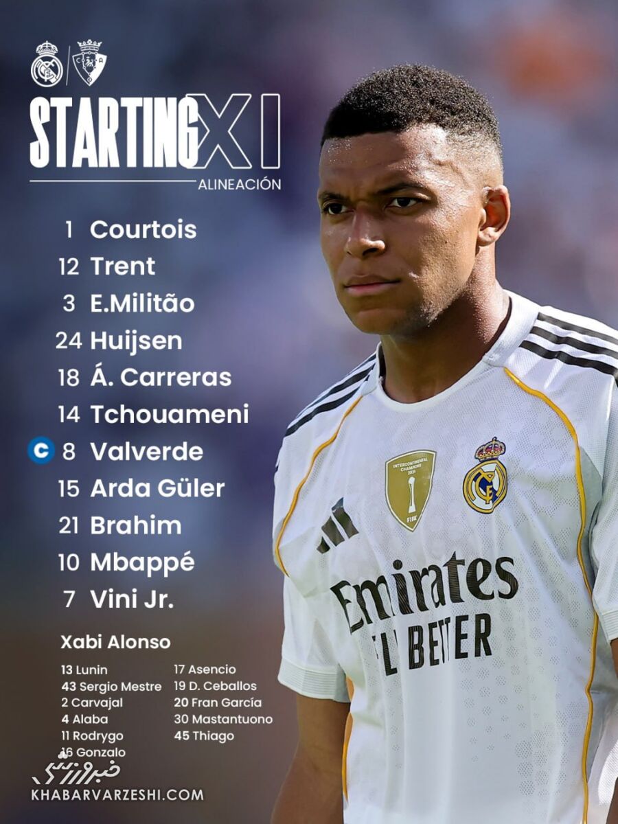 ترکیب رئال مادرید مقابل اوساسونا اعلام شد/ رونمایی از چهره کهکشانی ها برای نخستین بازی لالیگا