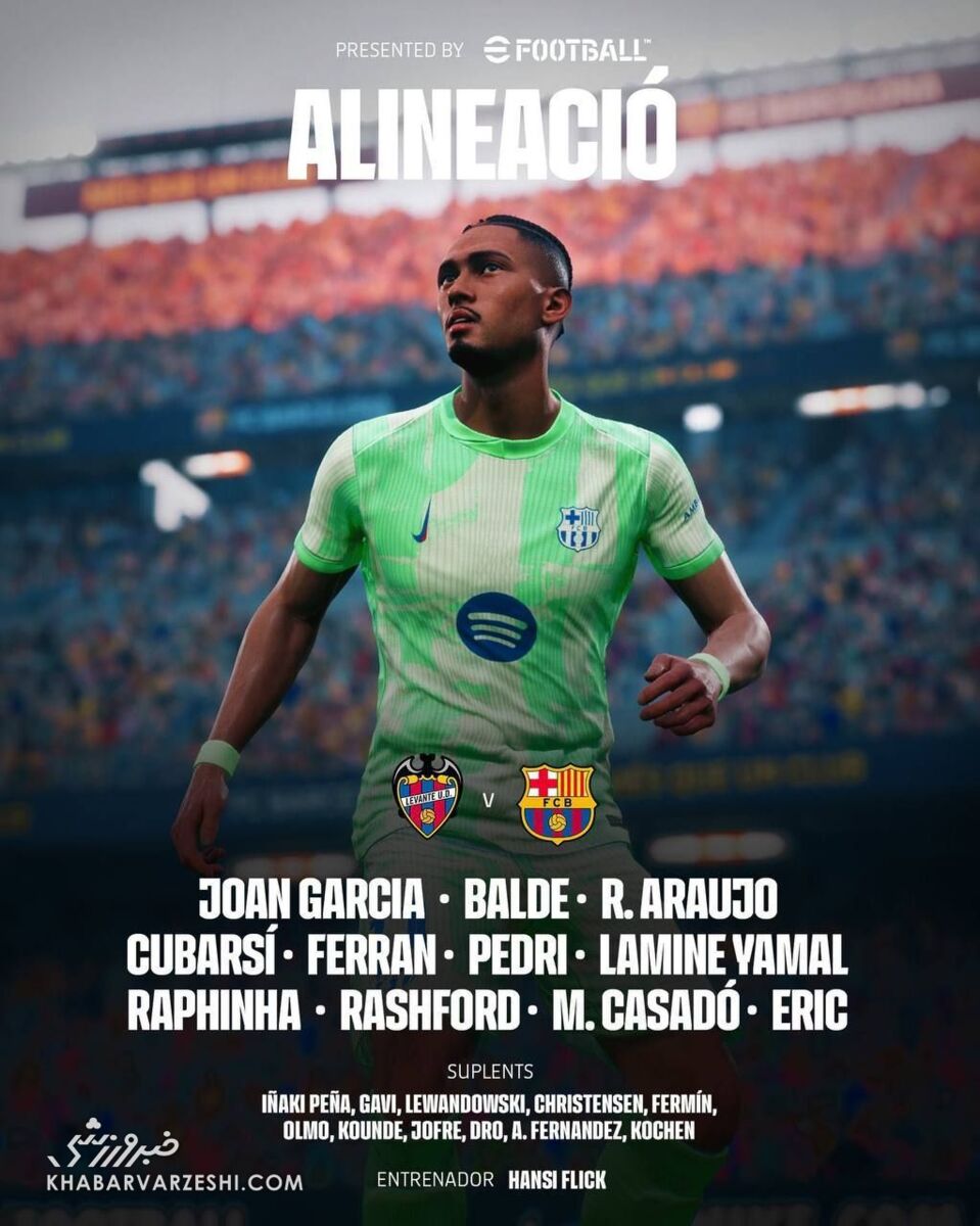 ترکیب بارسلونا مقابل لوانته اعلام شد/ تغییرات هانسی فلیک برای صدرنشینی