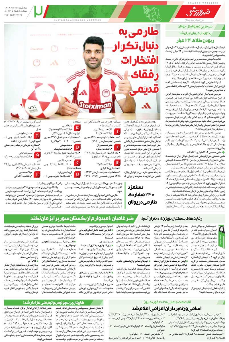 شاهکار بلندقامتان ایران در جهان/ روزنامه خبرورزشی را رایگان بخوانید