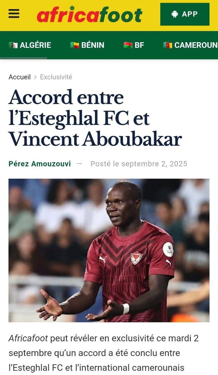 خبر آفریقاییها علیه تکذیب استقلال/ توافق نهایی با مهاجم کامرونی؛ امضای قرارداد ابوبکر با آبیها؟