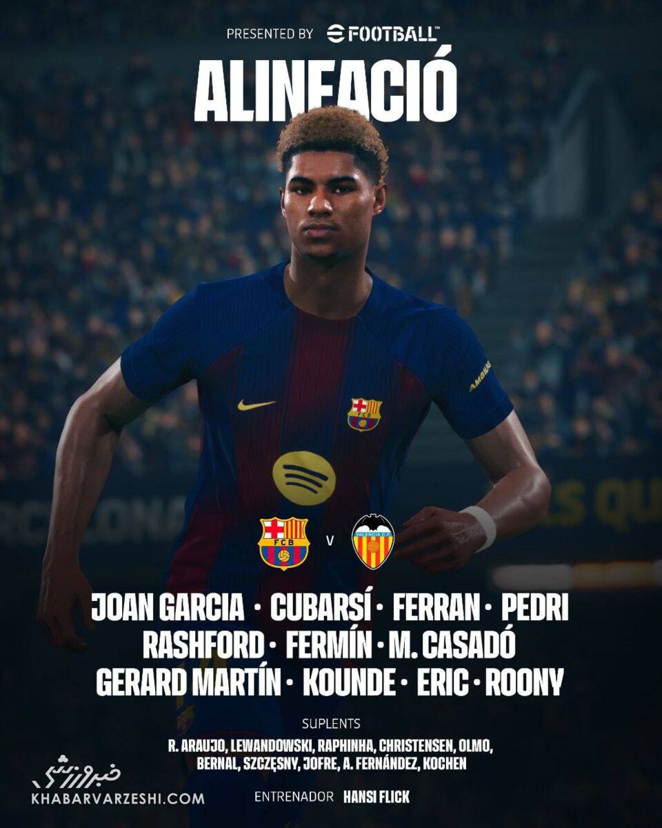 ترکیب بارسلونا مقابل والنسیا/ جانشین یامال با انتخاب فلیک +عکس