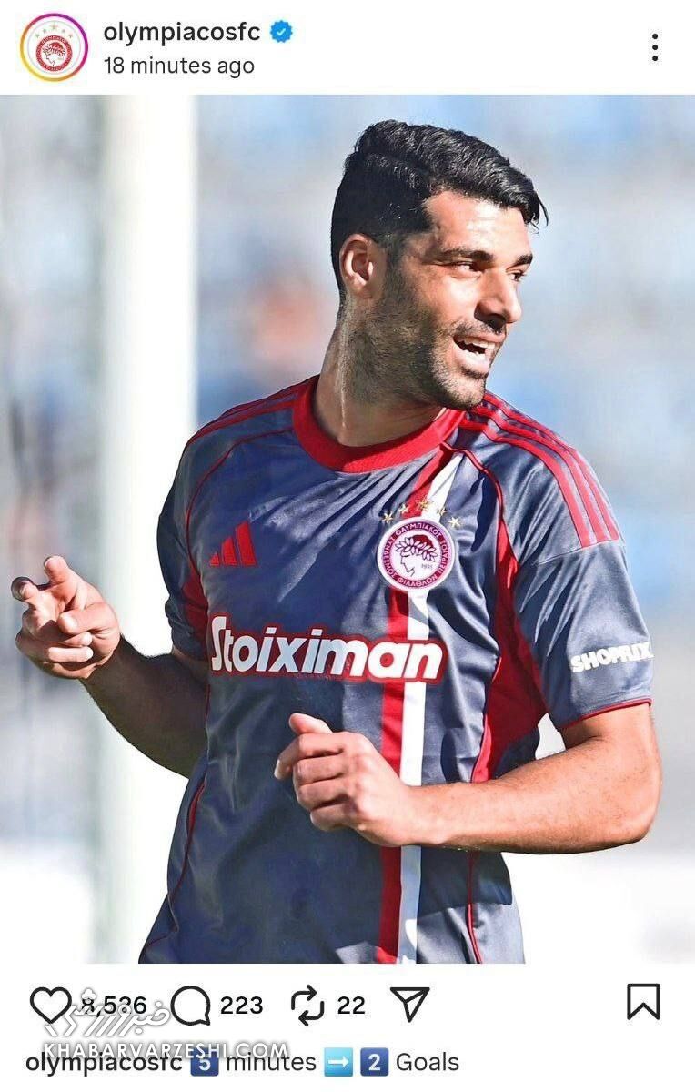 طارمی ۵ دقیقه و ۲ گل!/ واکنش فوری المپیاکوس به شاهکار مهاجم ایرانی +عکس