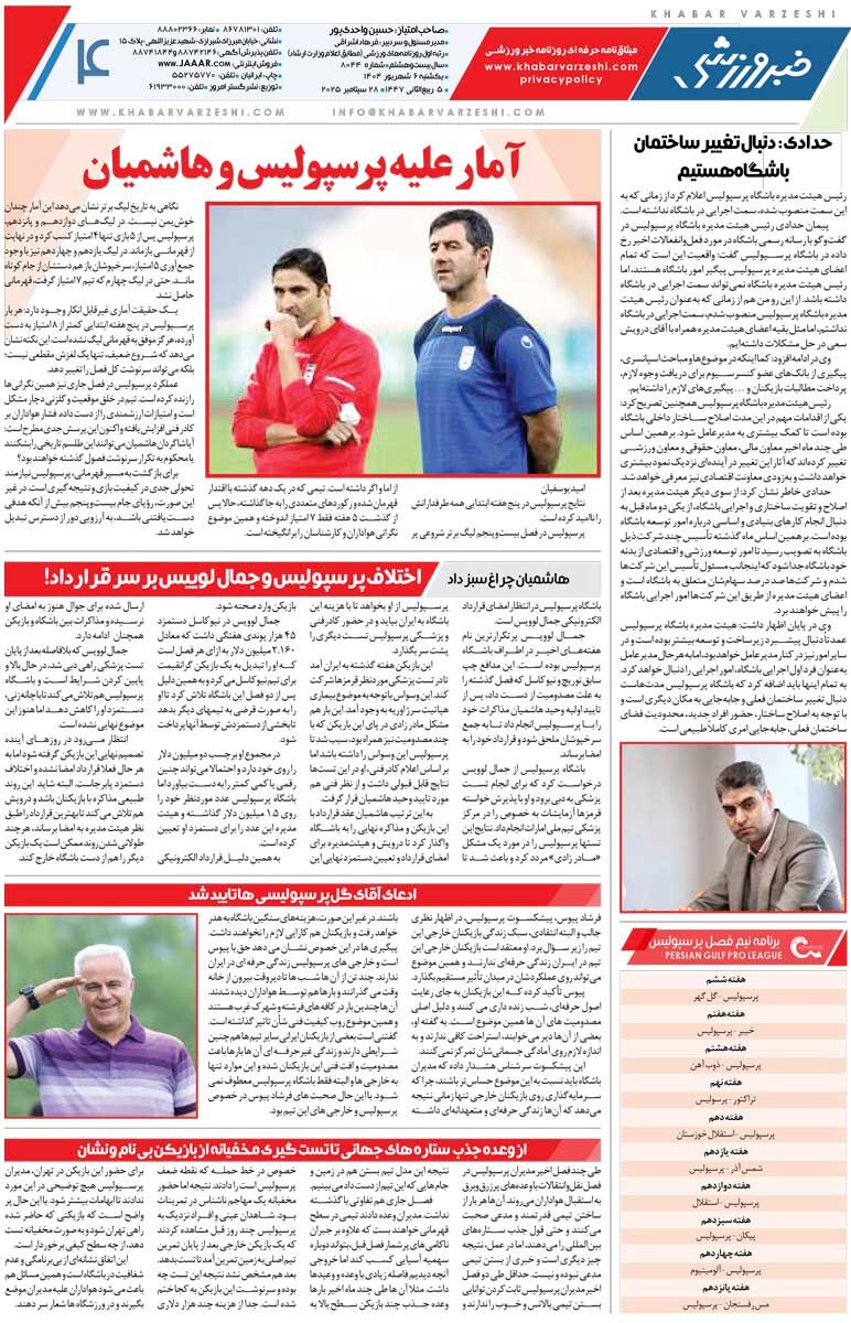 سبک آلمانی به فوتبال پرسپولیس نمیخورد/ روزنامه خبرورزشی را رایگان بخوانید