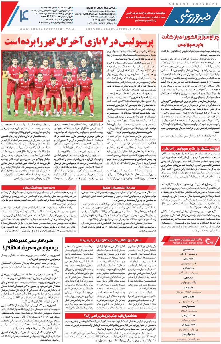 بازی حیثیتی برای استقلال و ساپینتو/ روزنامه خبرورزشی را رایگان بخوانید