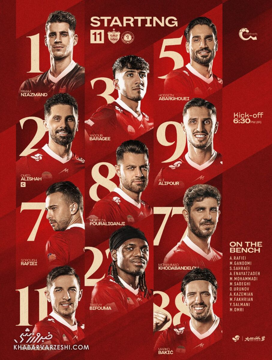 ترکیب پرسپولیس مقابل گلگهر اعلام شد +عکس