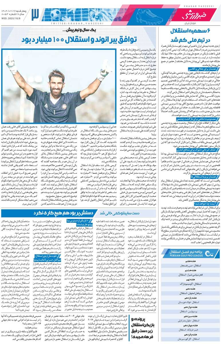 برگرد به تیمت/ روزنامه خبرورزشی را رایگان بخوانید