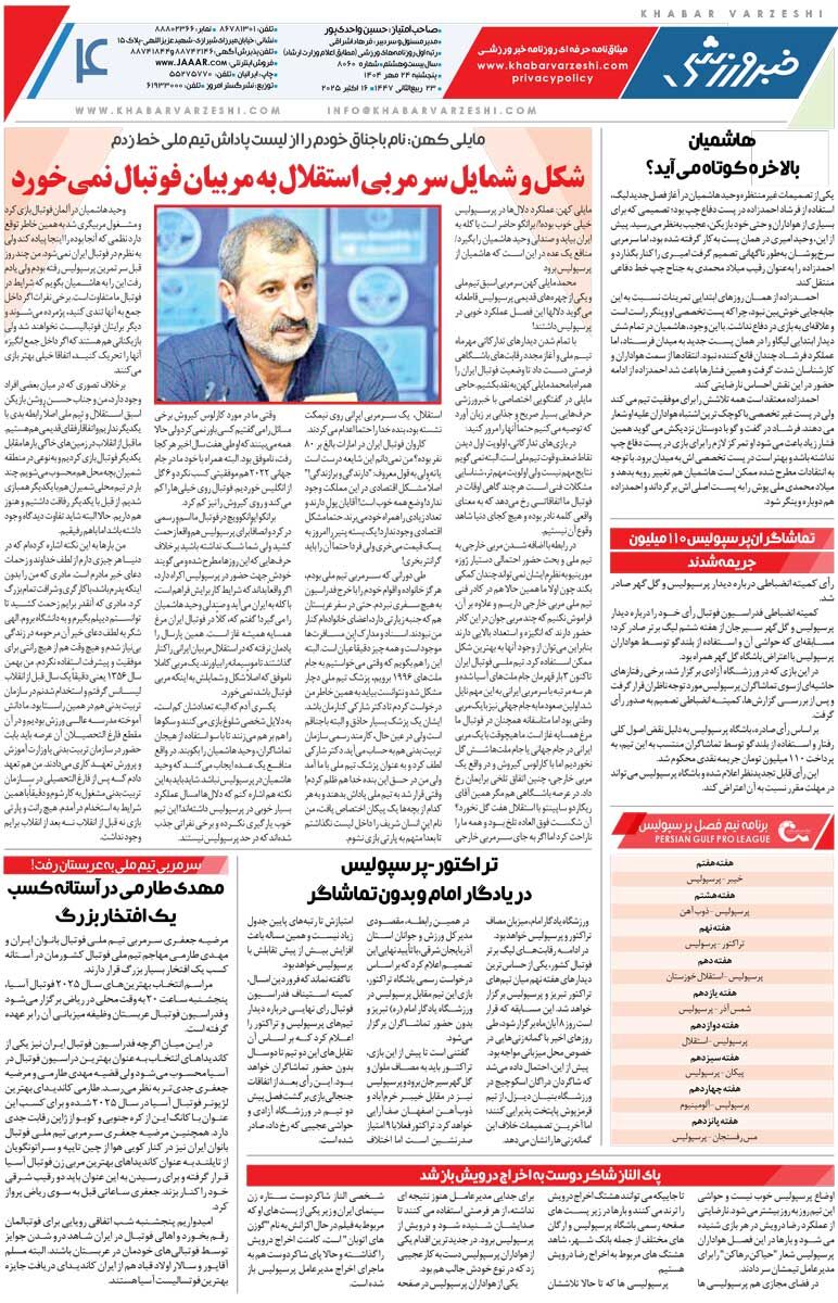 استقلالی‌ها برای ماندن ساپینتو بازی می‌کنند/ روزنامه خبرورزشی را رایگان بخوانید