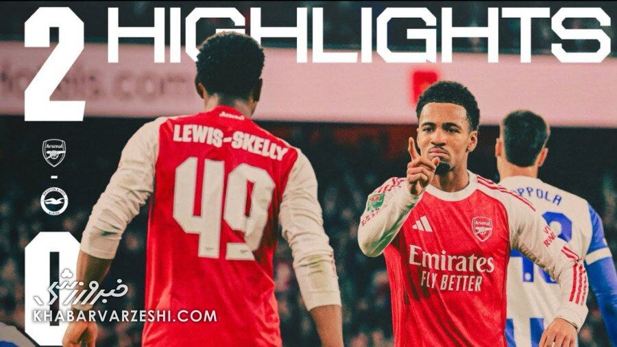 ویدیو| خلاصه بازی آرسنال ۲ – برایتون ۰ با گزارش انگلیسی/ جام اتحادیه انگلیس