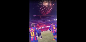 ویدیو| بازیکنان بارسلونا محو آتش بازی نوکمپ شدند!