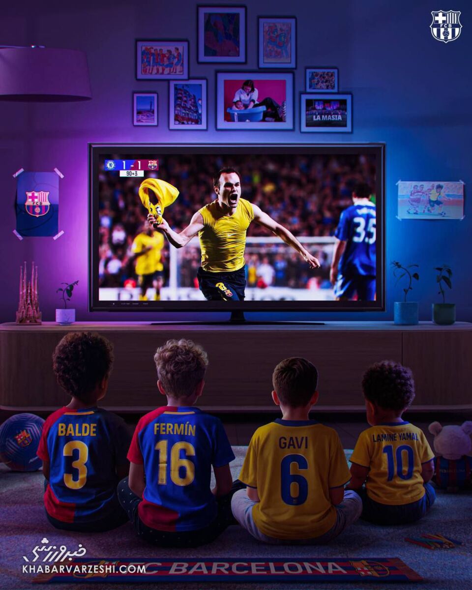 پوستر طعنهآمیز بارسلونا برای چلسی/ مشق اینیستا برای یامال، گاوی، فرمین و بالده! +عکس