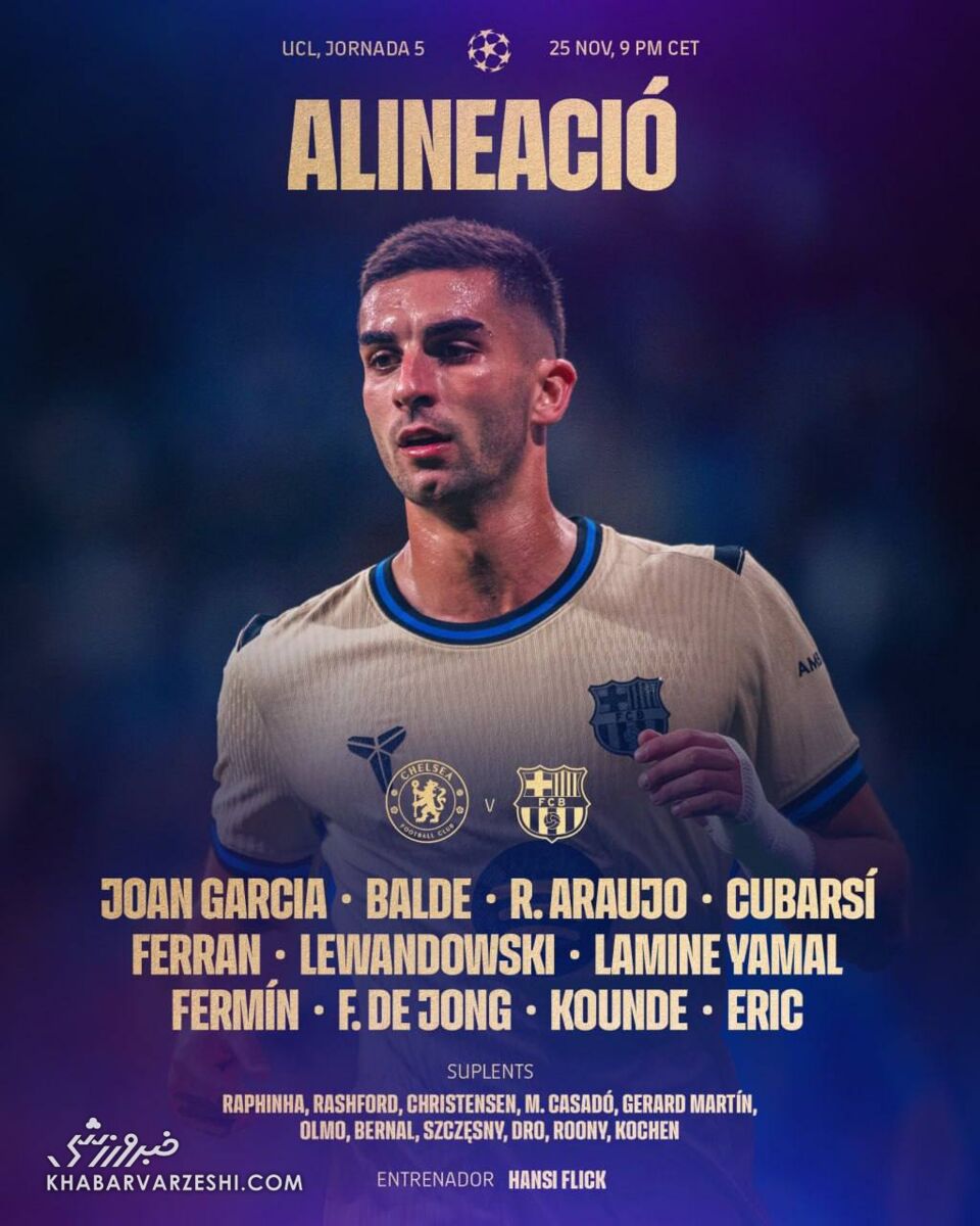 ترکیب بارسلونا مقابل چلسی اعلام شد +عکس