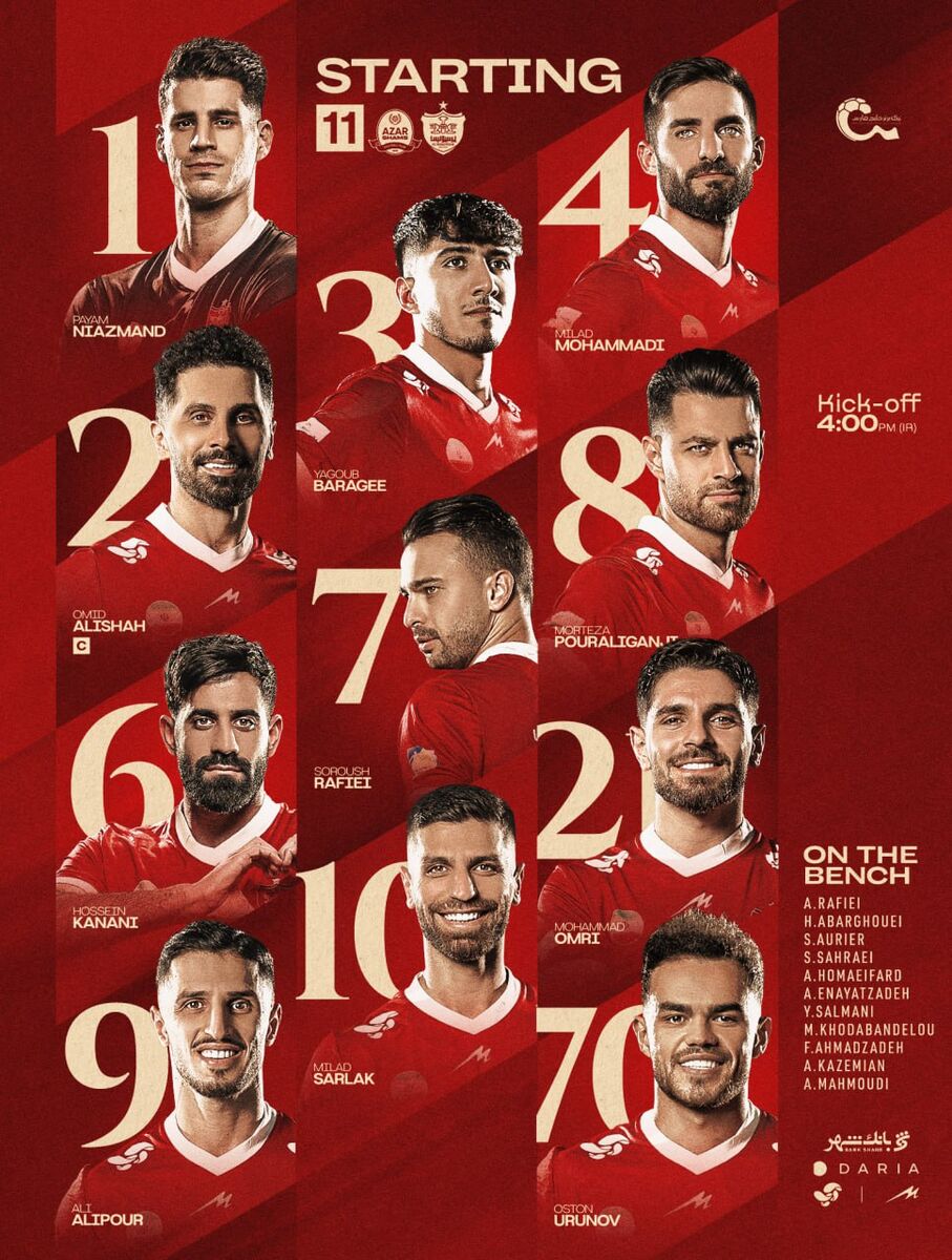 ترکیب نهایی پرسپولیس مقابل شمس آذر؛ بازگشت کاپیتان به ترکیب تهاجمی اوسمار +عکس