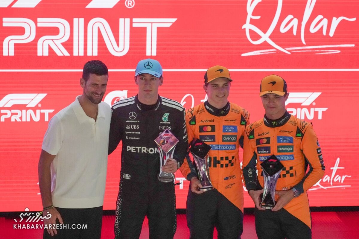 نوواک جوکوویچ، جورج راسل، اوسکار پیاستری و لاندو نوریس